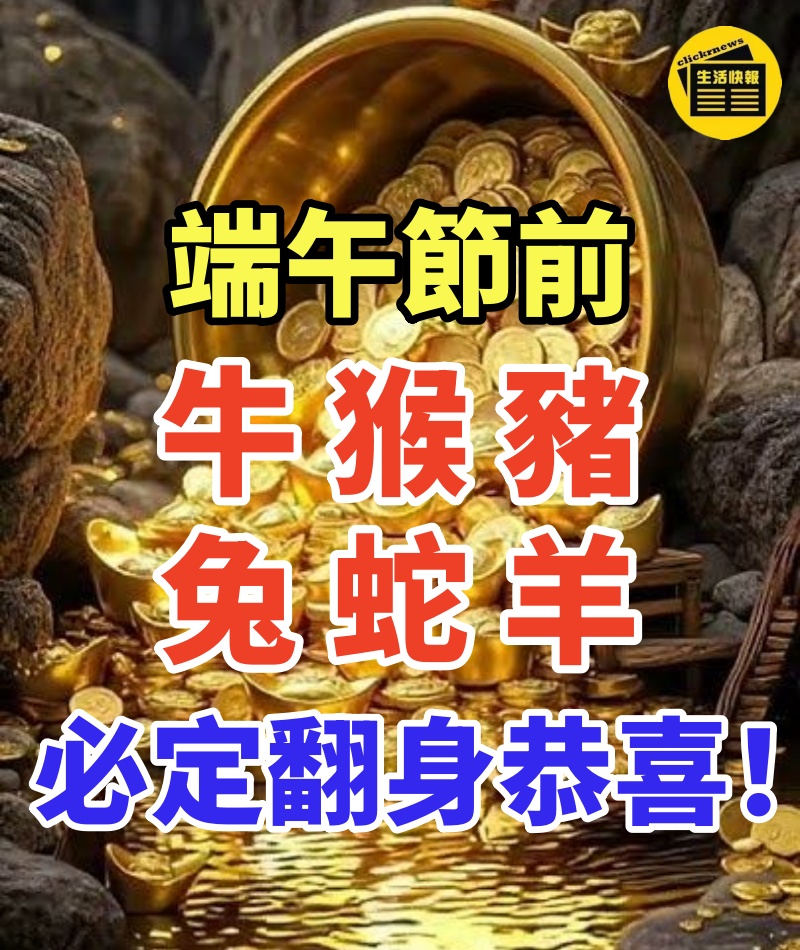 端午節前,牛猴豬兔蛇羊必定翻身,恭喜!