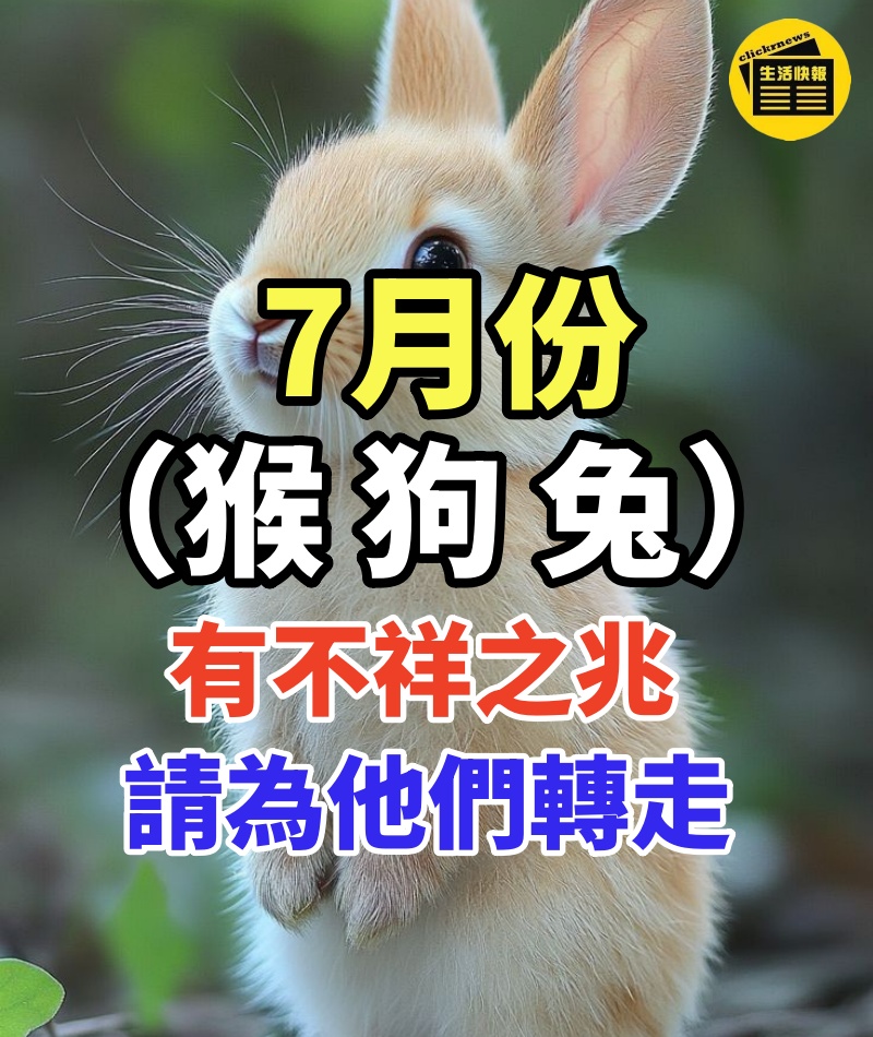 7月份(猴 狗 兔)有不祥之兆,請為他們轉走,逢兇化吉