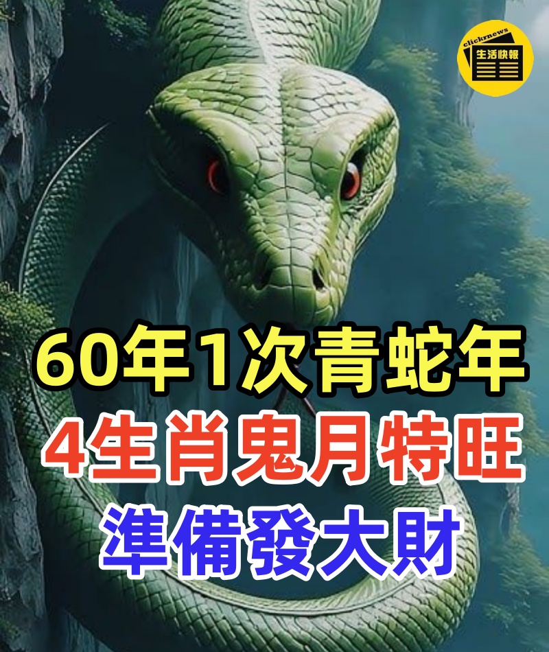 60年1次「青蛇年」! 4生肖鬼月財運特旺,準備發大財